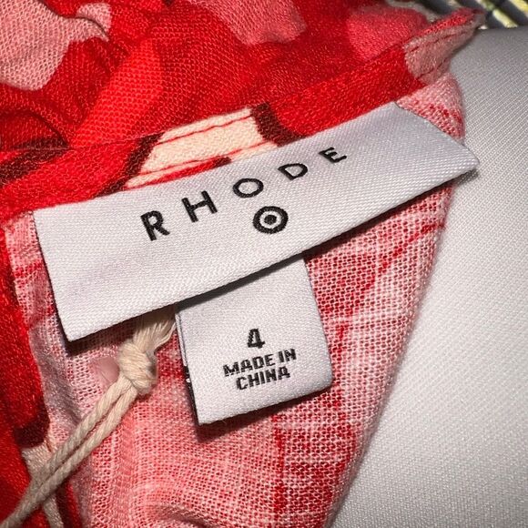 Rhode x Target Red Floral Linen Blend Midi Dress Ruffle Hem Short Sleeve 4 NWT - Picture 6 of 8